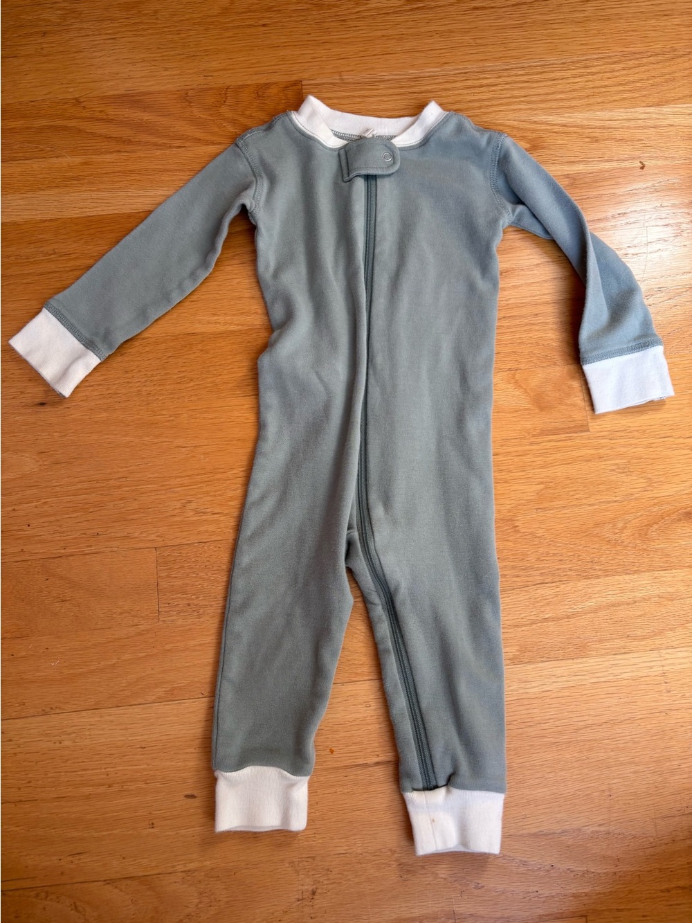 Quincy Mae Kids One-Piece Footie in Sage Green with White Trim